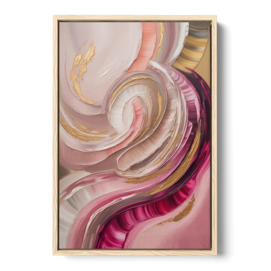 Luminous Swirl Pink Abstract - Oak Framed Canvas Wall Art - Front