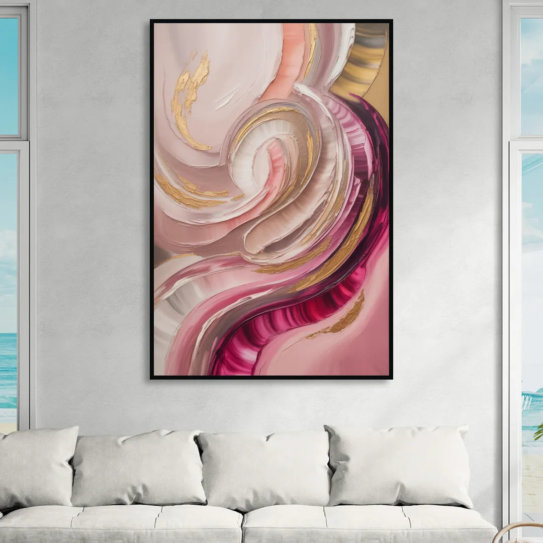 Luminous Swirl Pink Abstract Sitting Room - Black Canvas Wall Art