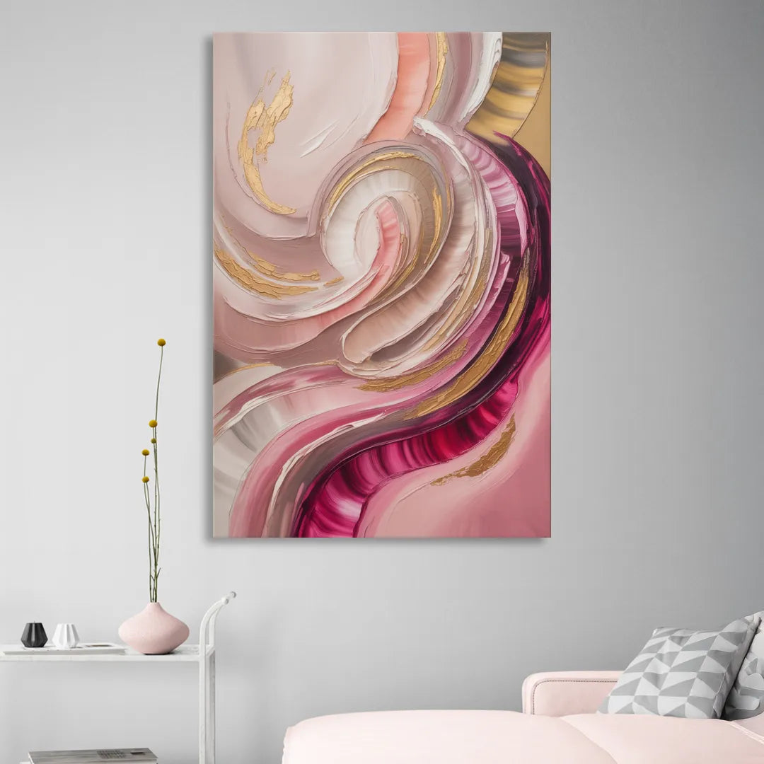 Luminous Swirl Pink Abstract Sitting Room - Canvas Wall Art