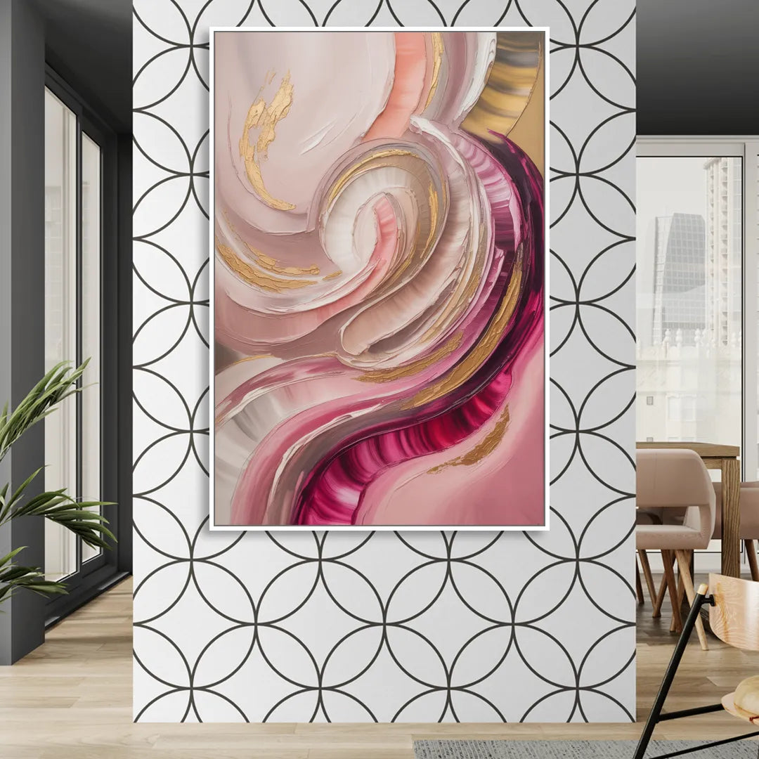 Luminous Swirl Pink Abstract Sitting Room - White Canvas Wall Art