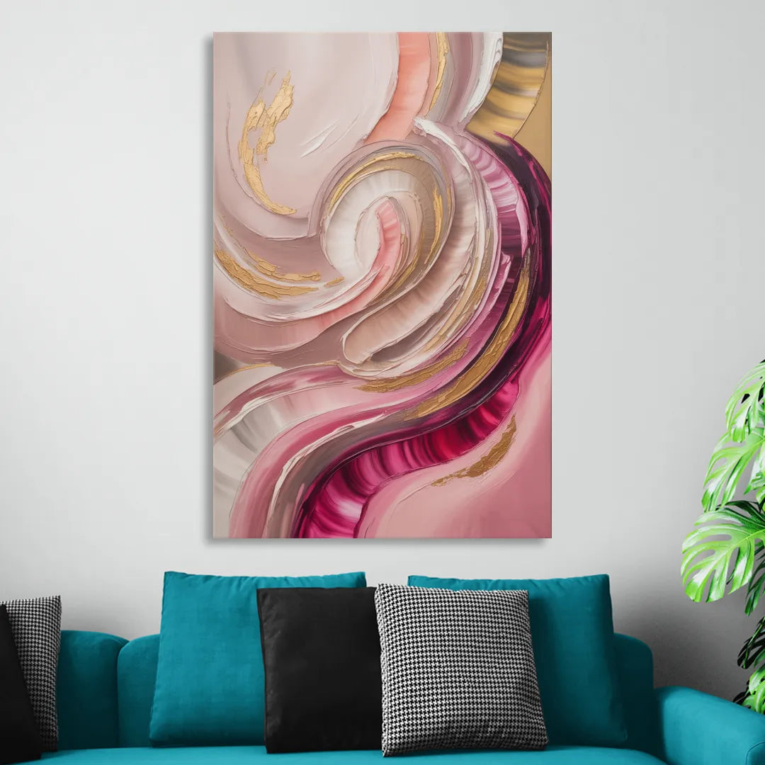 Luminous Swirl Pink Abstract Living Room - Canvas Wall Art