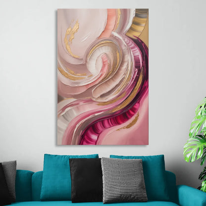 Luminous Swirl Pink Abstract Living Room - Canvas Wall Art