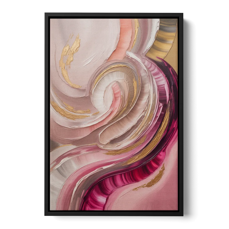 Luminous Swirl Pink Abstract Front - Black Canvas Wall Art