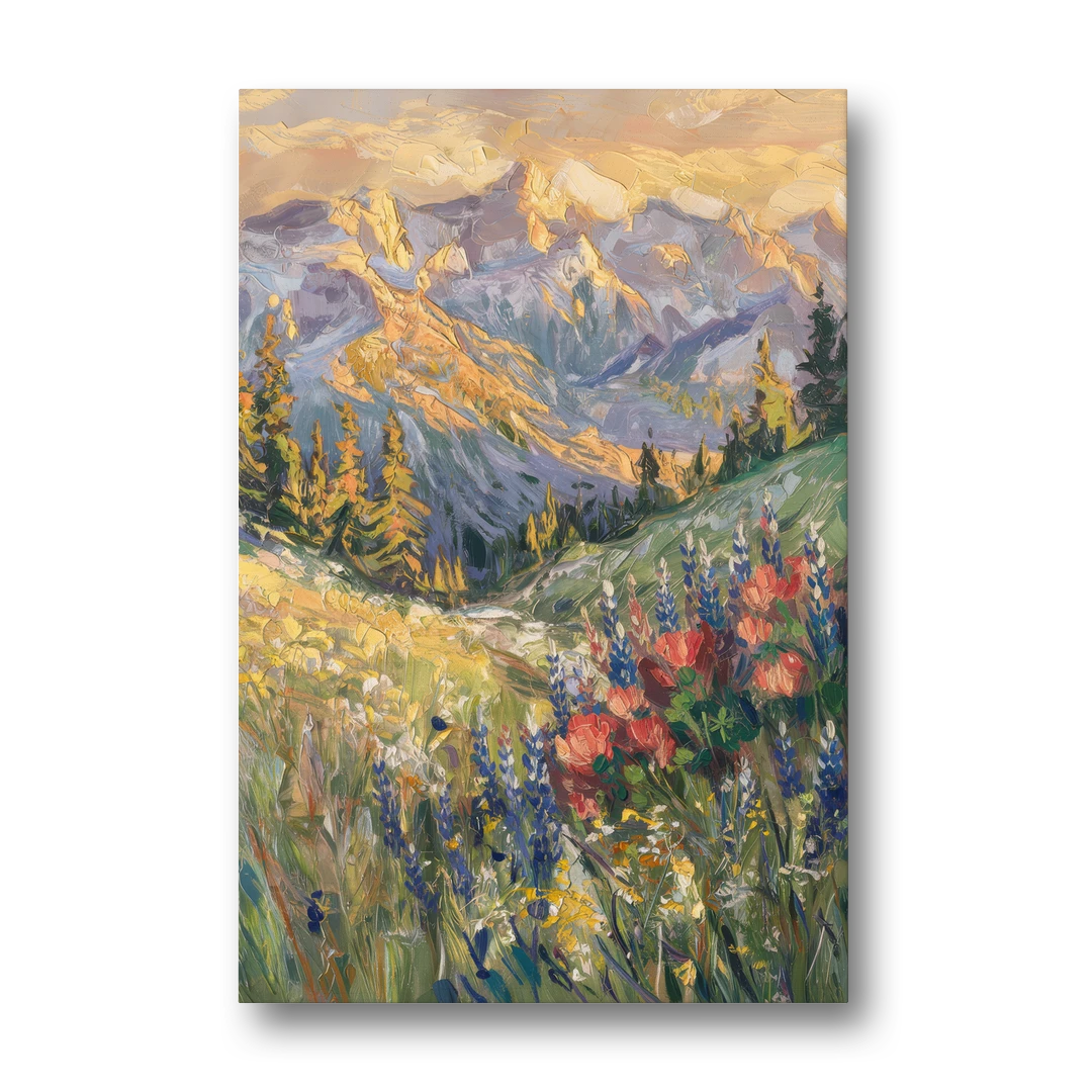 Lupine Meadow Mountain Landscape - Canvas Wall Art - Front