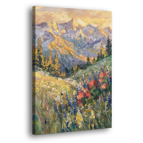 Lupine Meadow Mountain Landscape for the Living Room - Canvas Wall Art