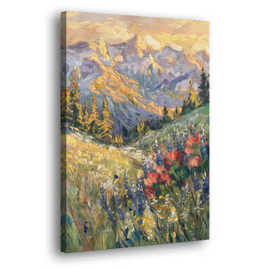 Lupine Meadow Mountain Landscape - Canvas Wall Art - Side