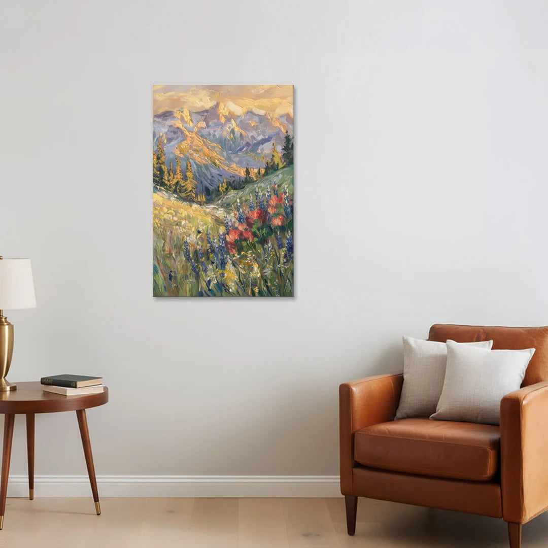 Lupine Meadow Mountain Landscape - Canvas Wall Art - Sofa - 24x36