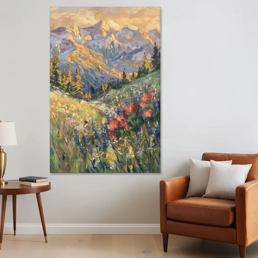 Lupine Meadow Mountain Landscape for the Living Room - Canvas Wall Art - Sofa - 40x60