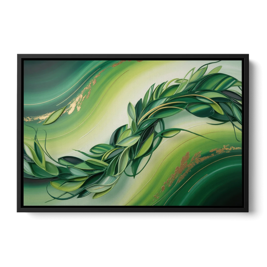 Lush Verdant Essence Green Abstract - Black Framed Canvas Wall Art - Front