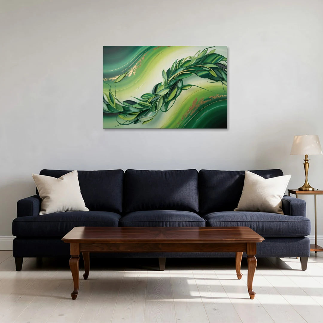 Lush Verdant Essence Green Abstract - Canvas Wall Art - Sofa - 36x24