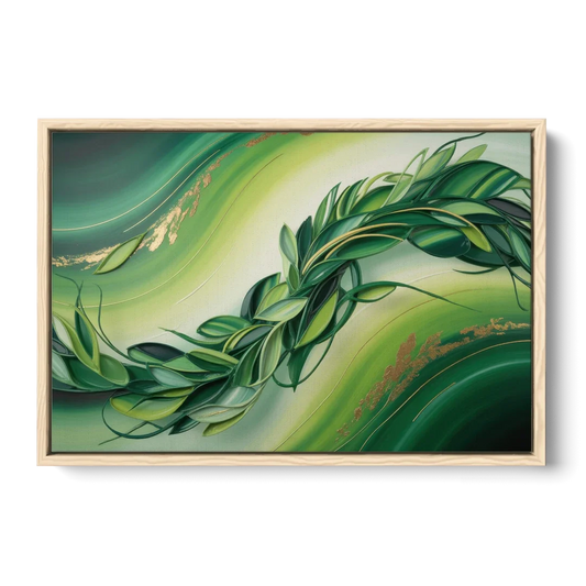 Lush Verdant Essence Green Abstract - Oak Framed Canvas Wall Art - Front