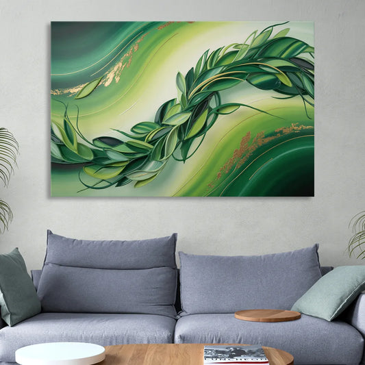 Lush Verdant Essence Green Abstract Living Room - Canvas Wall Art