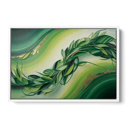 Lush Verdant Essence Green Abstract - White Frame Canvas