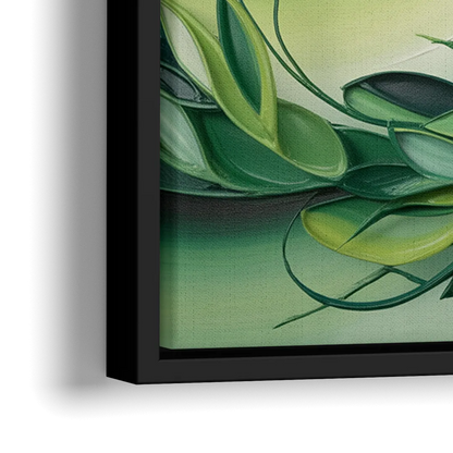 Lush Verdant Essence Green Abstract - Close-Up Black Frame Canvas