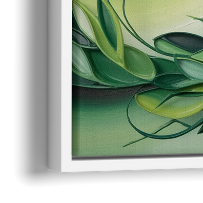 Lush Verdant Essence Green Abstract - Close-Up White Frame Canvas