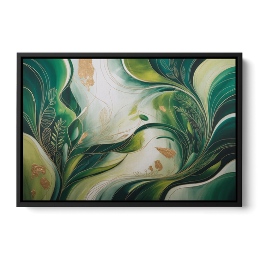 Lush Verdant Harmony Green Abstract - Black Framed Canvas Wall Art - Front