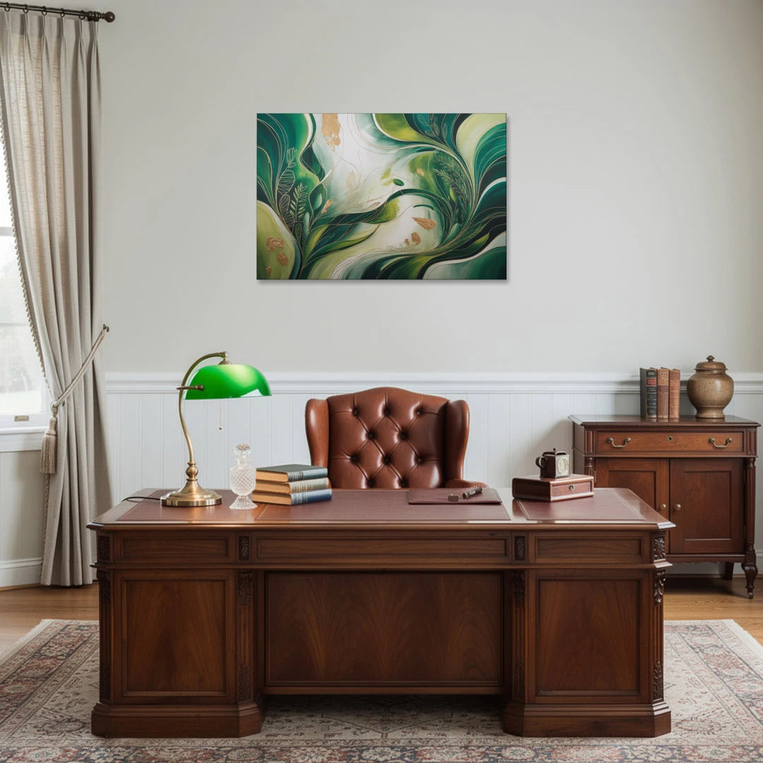 Lush Verdant Harmony Green Abstract - Canvas Wall Art - Office - 36x24