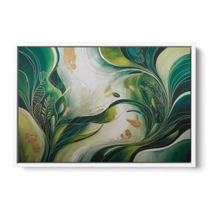 Lush Verdant Harmony Green Abstract - White Frame Canvas