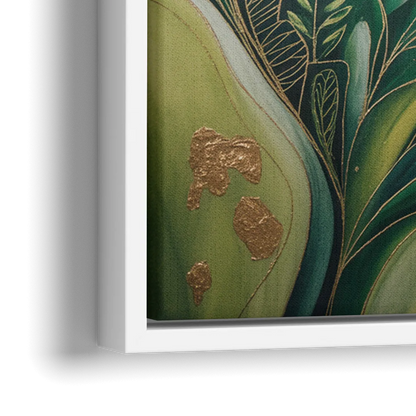 Lush Verdant Harmony Green Abstract - Close-Up White Frame Canvas