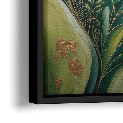 Lush Verdant Harmony Green Abstract - Close-Up Black Frame Canvas
