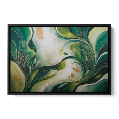 Lush Verdant Harmony Green Abstract - Black Frame Canvas