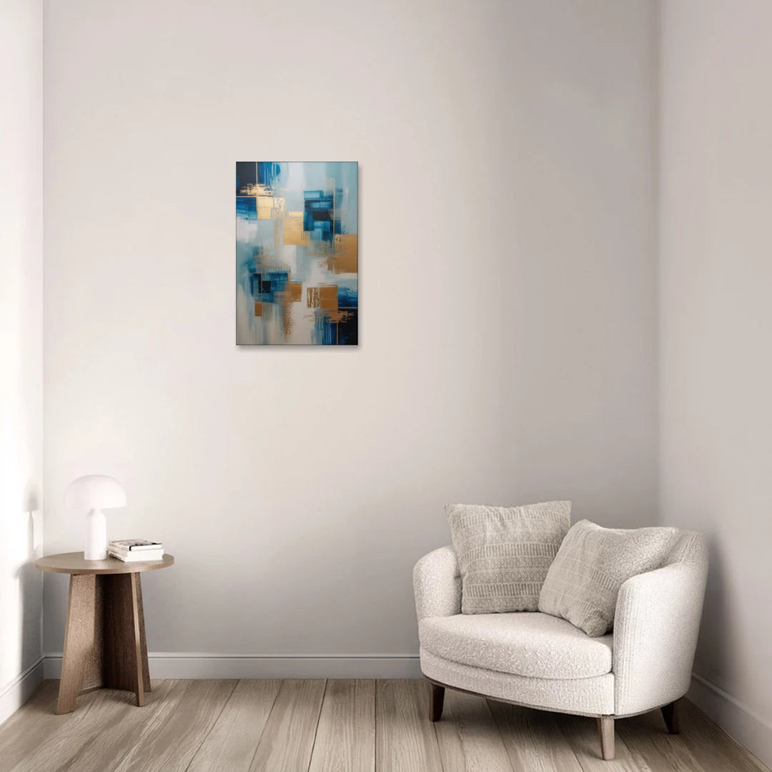 Luxurious Depth Blue and Gold Abstract - Canvas Wall Art - Sofa - 16x24