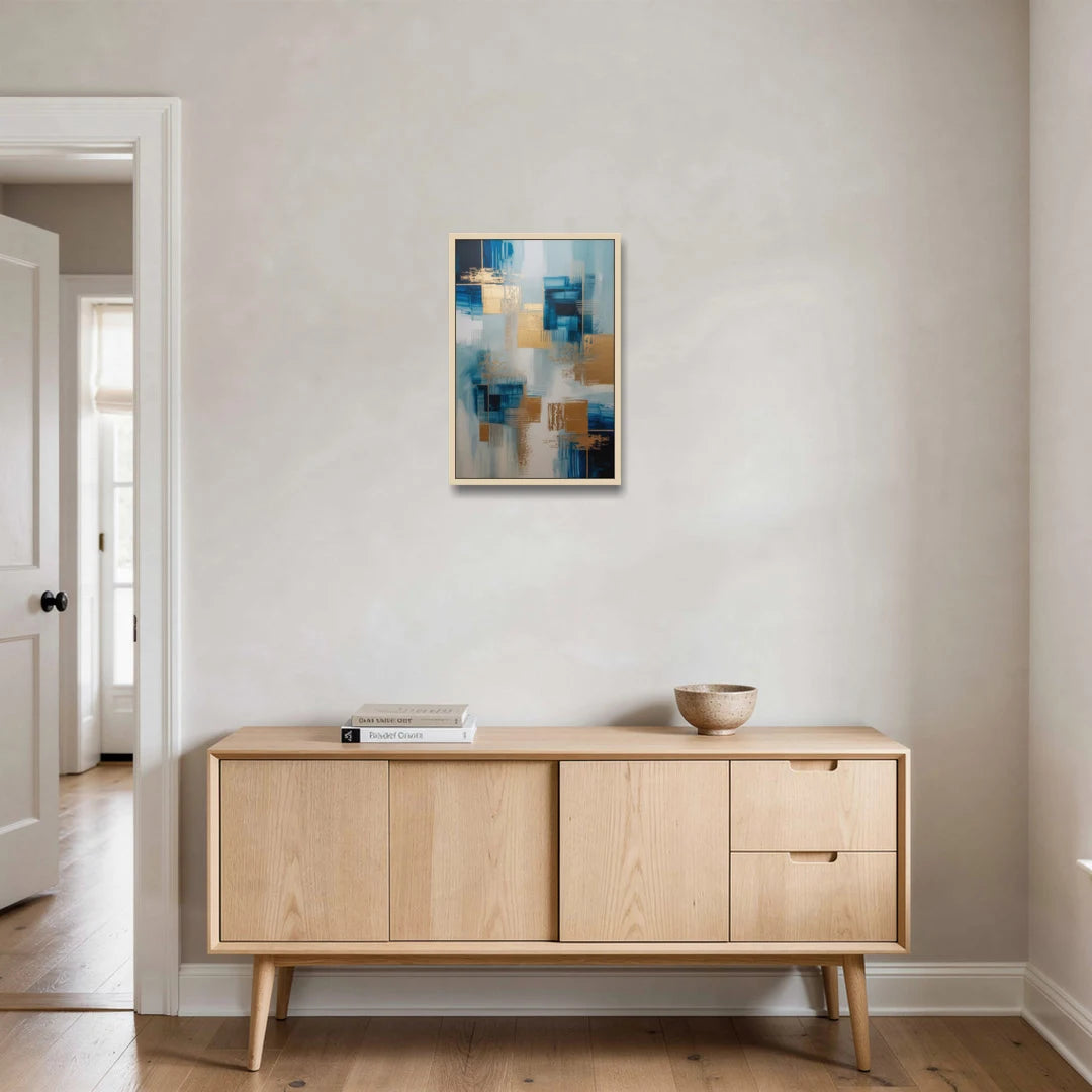 Luxurious Depth Blue and Gold Abstract - Oak Framed Canvas Wall Art - Coffee Table - 16x24