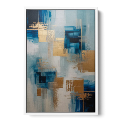 Luxurious Depth Blue and Gold Abstract - White Frame Canvas