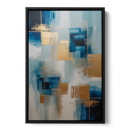 Luxurious Depth Blue and Gold Abstract - Black Frame Canvas