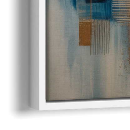 Luxurious Depth Blue and Gold Abstract - Close-Up White Frame Canvas