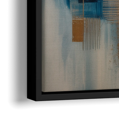 Luxurious Depth Blue and Gold Abstract - Close-Up Black Frame Canvas