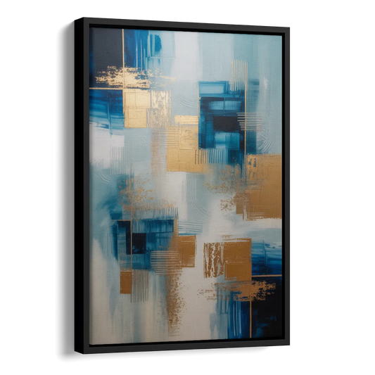 Luxurious Depth Blue and Gold Abstract Side - Black Canvas Wall Art