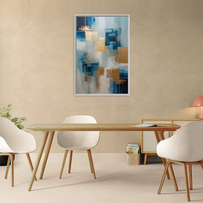 Luxurious Depth Blue and Gold Abstract - Living Room White Frame Canvas