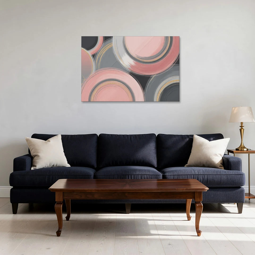 Luxurious Elegance Pink and Grey Abstract - Canvas Wall Art - Sofa - 36x24