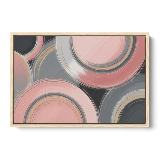 Luxurious Elegance Pink and Grey Abstract - Oak Framed Canvas Wall Art - Front