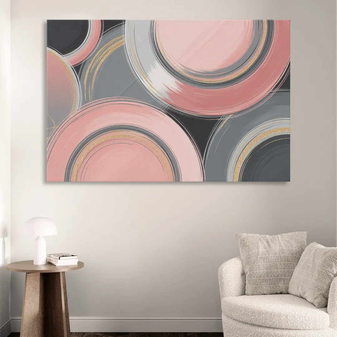 Luxurious Elegance Pink and Grey Abstract Living Room - Canvas Wall Art