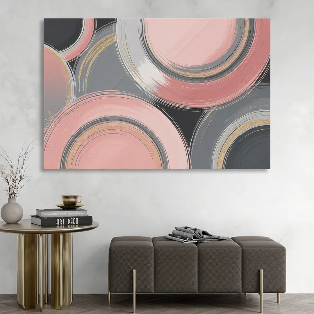 Luxurious Elegance Pink and Grey Abstract Sitting Room - Canvas Wall Art
