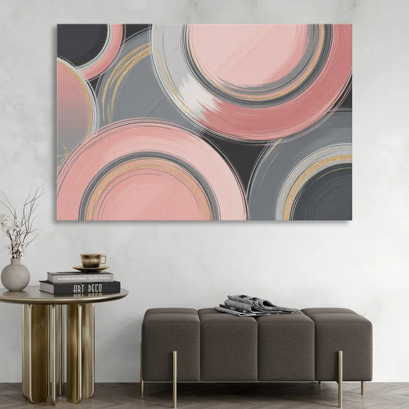 Luxurious Elegance Pink and Grey Abstract Sitting Room - Canvas Wall Art