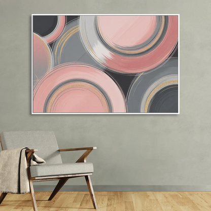 Luxurious Elegance Pink and Grey Abstract Living Room - White Canvas Wall Art