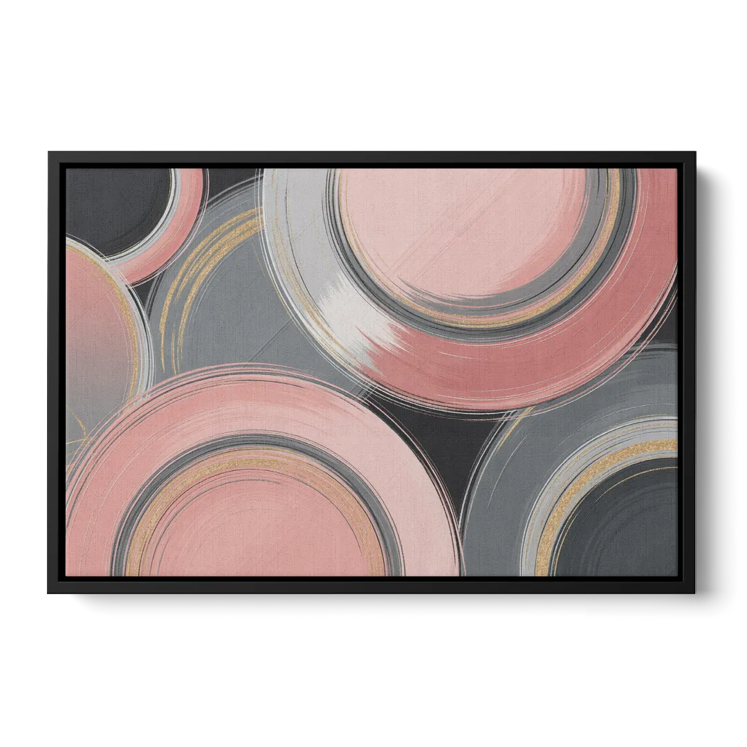 Luxurious Elegance Pink and Grey Abstract Front - Black Canvas Wall Art
