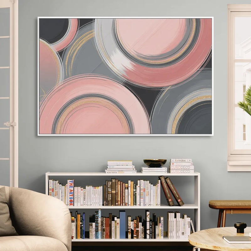 Luxurious Elegance Pink and Grey Abstract Sitting Room - White Canvas Wall Art