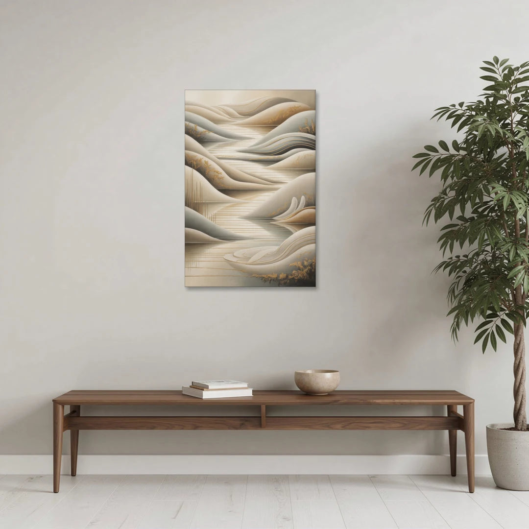 Luxurious Flowing Forms Beige Abstract - Canvas Wall Art - Coffee Table - 24x36