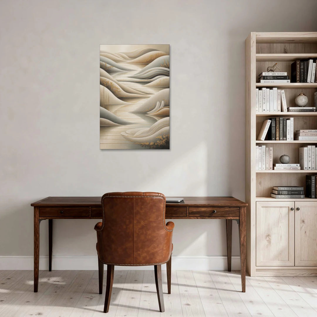 Luxurious Flowing Forms Beige Abstract - Canvas Wall Art - Office - 24x36