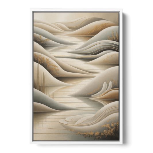 Luxurious Flowing Forms Beige Abstract - White Framed Canvas Wall Art - Front