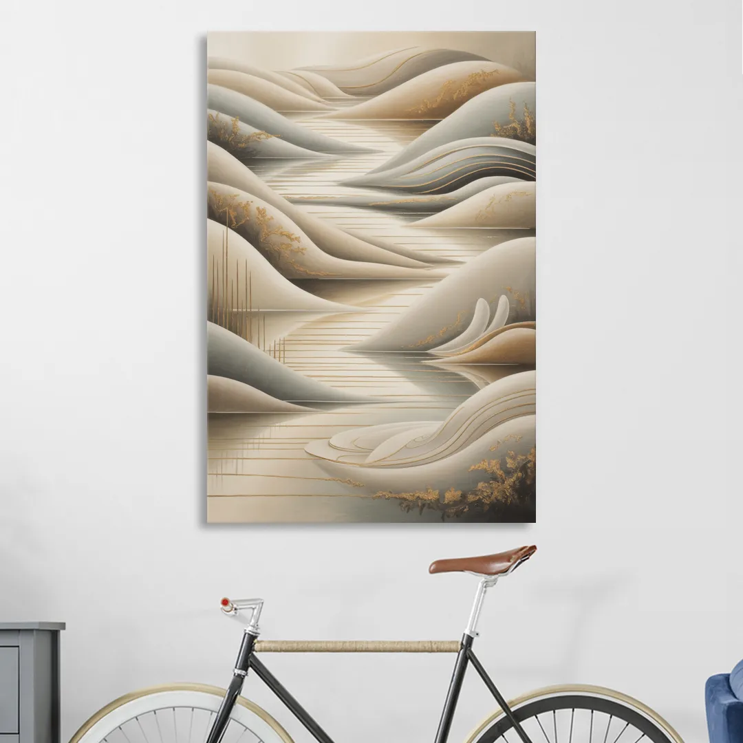 Luxurious Flowing Forms Beige Abstract Sitting Room - Canvas Wall Art