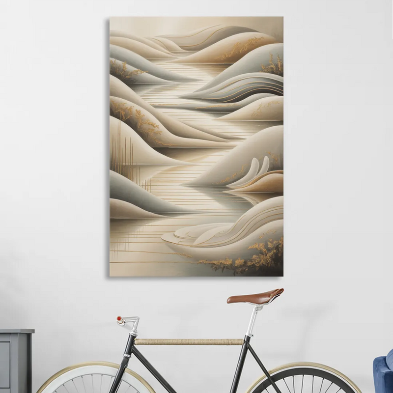 Luxurious Flowing Forms Beige Abstract Sitting Room - Canvas Wall Art