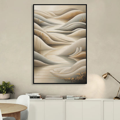 Luxurious Flowing Forms Beige Abstract Living Room - Black Canvas Wall Art
