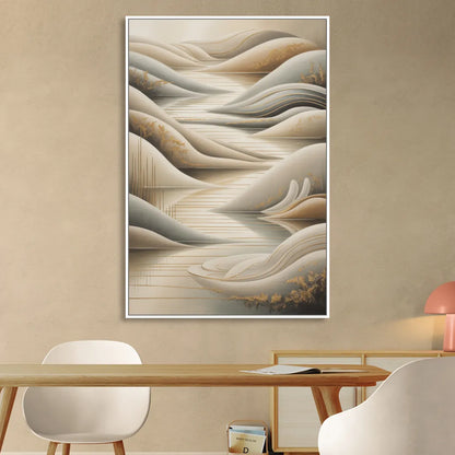Luxurious Flowing Forms Beige Abstract Sitting Room - White Canvas Wall Art