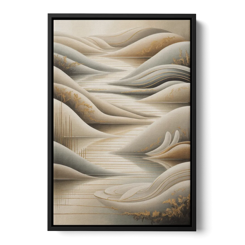 Luxurious Flowing Forms Beige Abstract Front - Black Canvas Wall Art