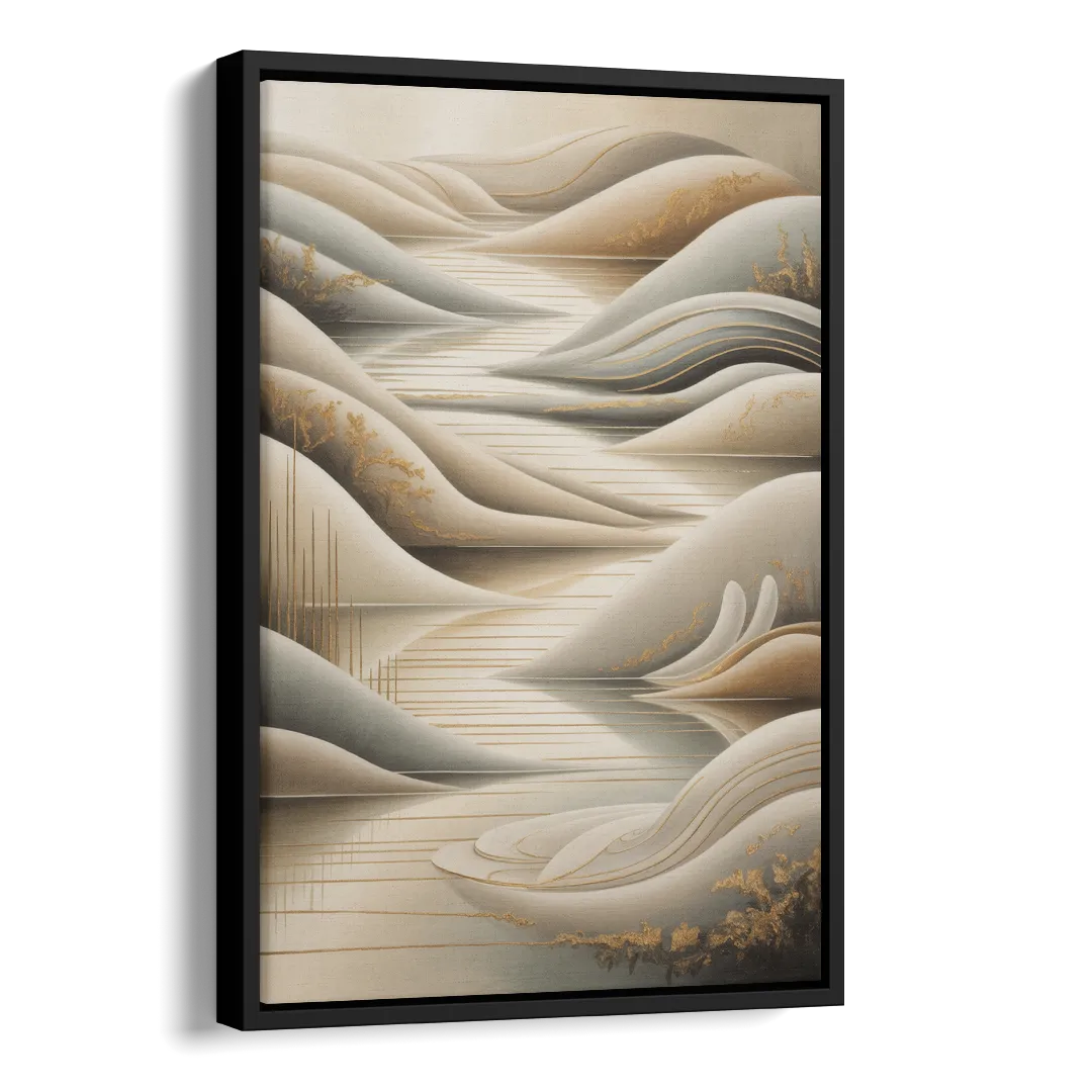 Luxurious Flowing Forms Beige Abstract Side - Black Canvas Wall Art